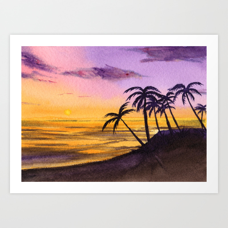 Palm Trees In Sunset Watercolor Art Print By Yryahuln Society6