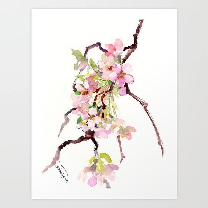 Cherry Blossom Branch Sakura Blossom Art Print By Sureart Society6
