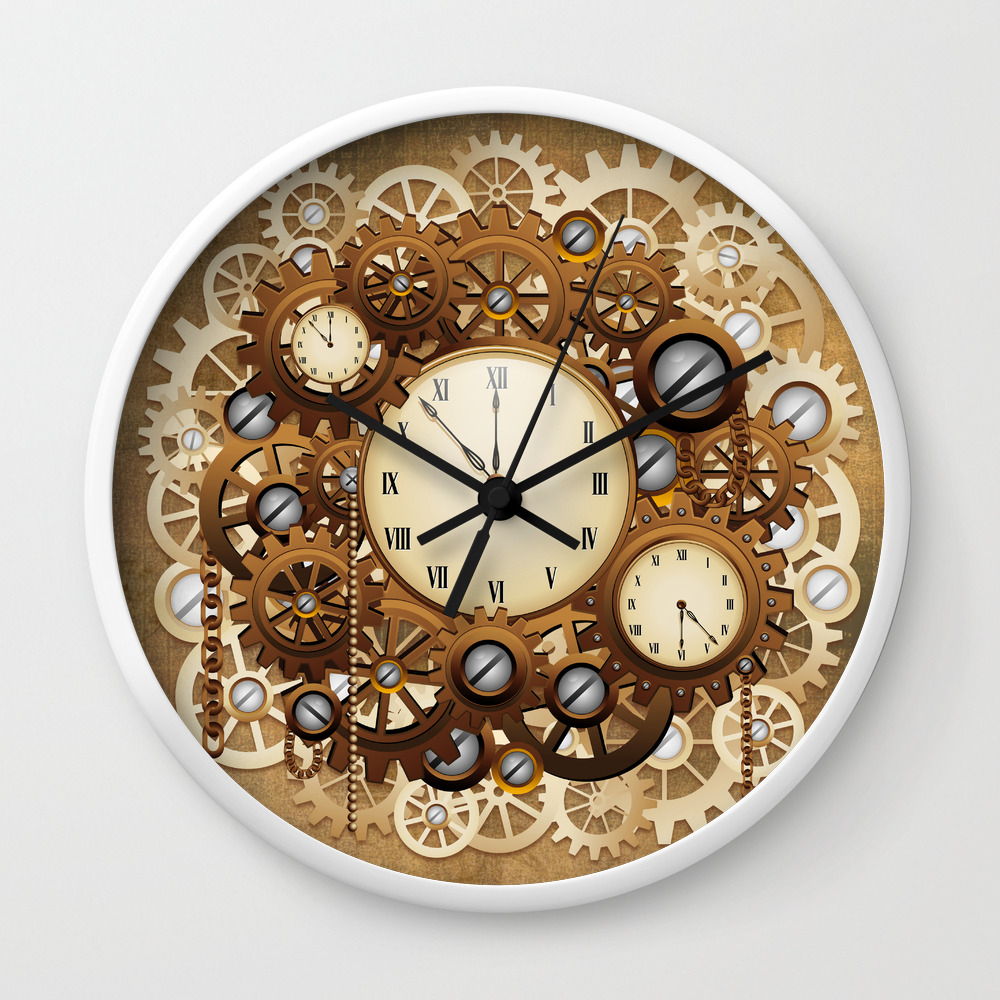 Steampunk Vintage Style Clocks And Gears Wall Clock By Bluedarkatlem Society6 Unique wall clock can really set the tone and style for a room and bring a real sense of purpose to a space.check our reviews of the unique wall clocks! steampunk vintage style clocks and gears wall clock by bluedarkatlem