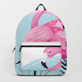 Cute flamingo on vintage bike. Backpack