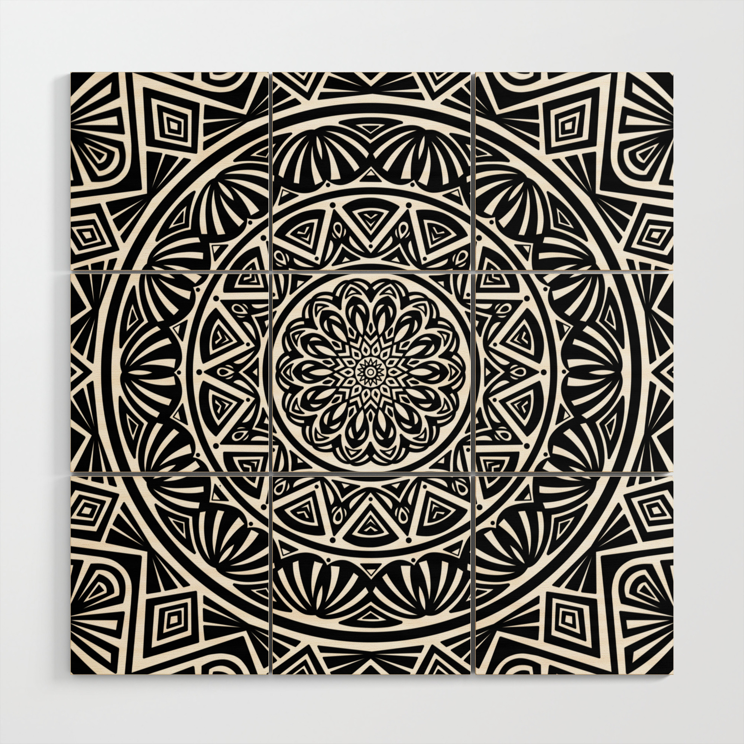 Black And White Simple Simplistic Mandala Design Ethnic Tribal Pattern Wood Wall Art By Aej Design Society6