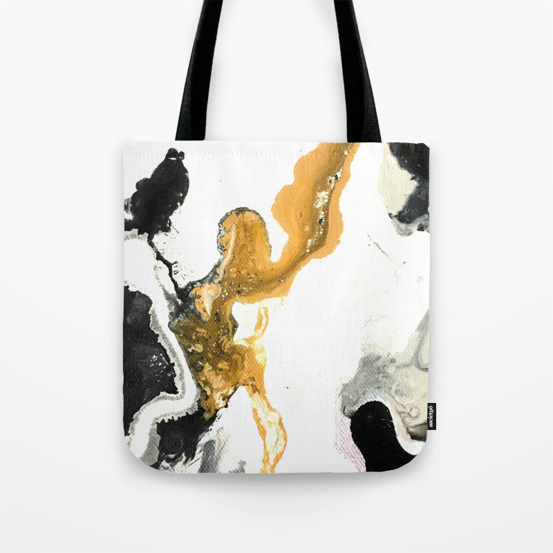 white and gold tote bag