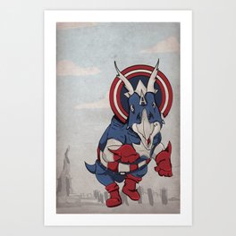 Captain Ameritops - Superhero Dinosaurs Series Art Print