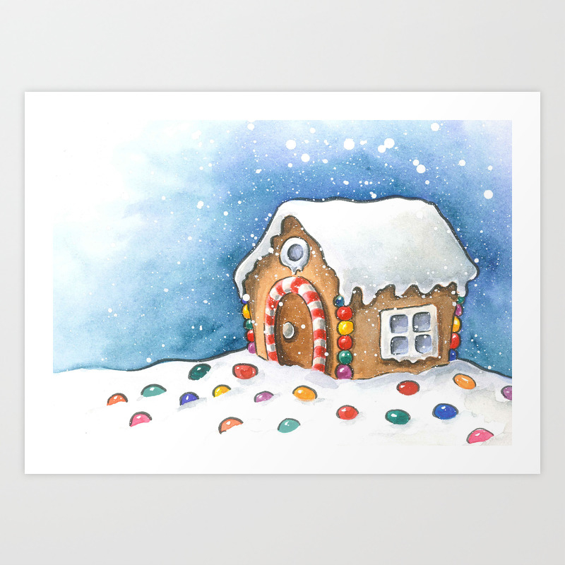 Gingerbread house watercolour illustration Art Print by bonheurem | Society6