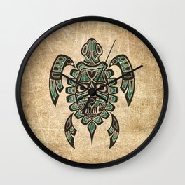 Vintage Teal Blue Haida Spirit Sea Turtle Wall Clock
