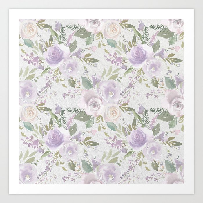 Lavender Pastel Green White Watercolor Floral Pattern Art Print By Pink Water Society6