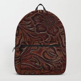 Burnished Rich Brown Tooled Leather Backpack