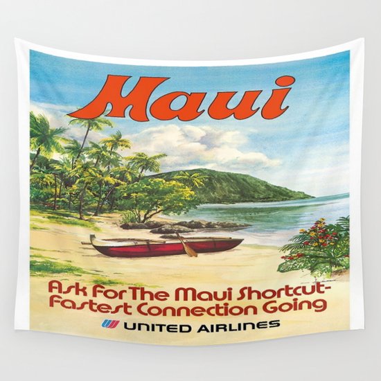 Vintage poster Maui Wall Tapestry by mosfunky Society6
