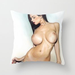 Beautiful Sexy Nude Brunette Girl With Big Boobs Kinky Home Decor Erotic Wall Art   Throw Pillow