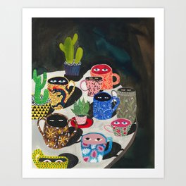 Suspicious mugs Kunstdrucke | Pattern, Mug, Vintage, Painting, Funny, Illustration, Curated 