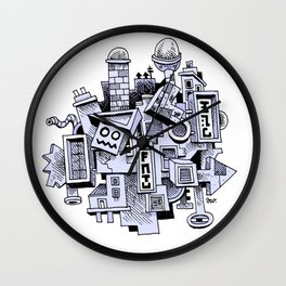 Jumbled City full of assorted junnk Wall Clock