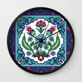 Turkish Tile Pattern – Vintage iznik ceramic with tulips Wall Clock