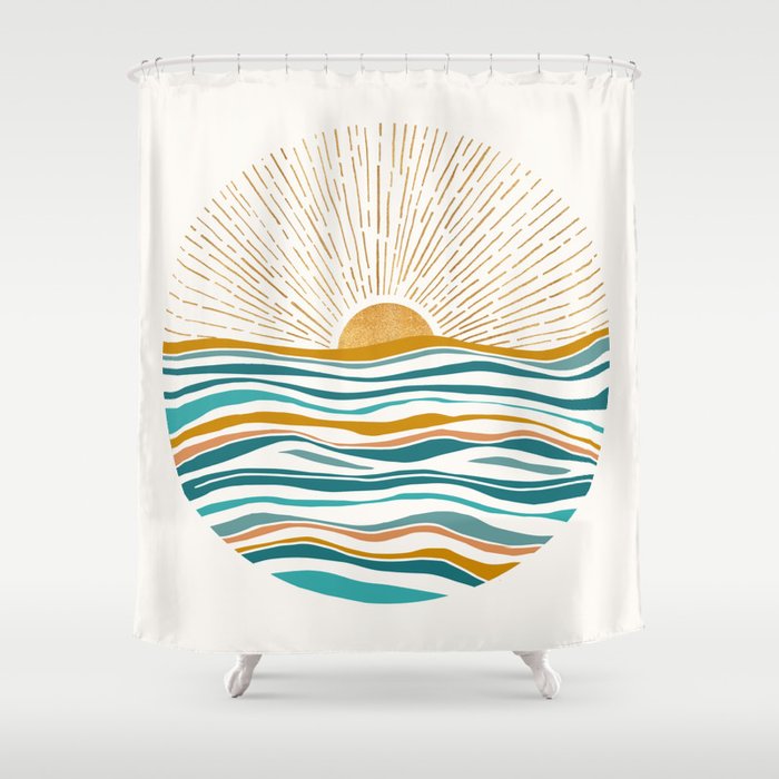 The Sun And Sea Gold Teal Shower Curtain By Modern Tropical Society6 The Sun And Sea Gold Teal, Teal Shower Curtain