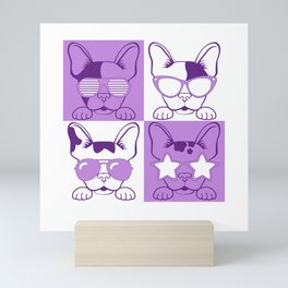 Frenchies with Glasses Purple Mini Art Print