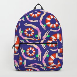 Summer Swimmers in Pink on Navy | Floats | Life Savers | pulps of wood Backpack