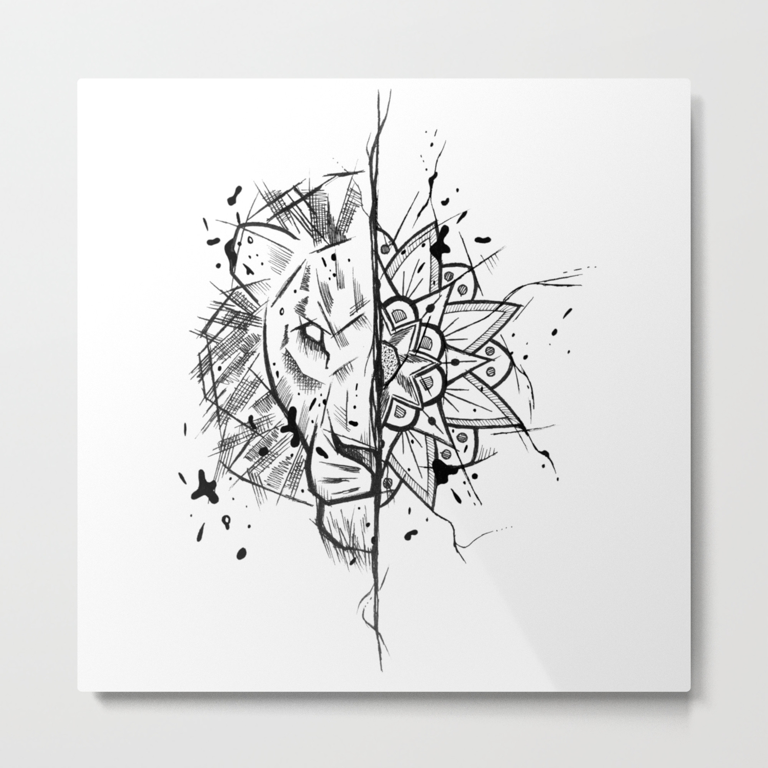 Lion Mandala Handmade Drawing Made In Pencil And Ink Tattoo Sketch Tattoo Flash Blackwork Metal Print By Lucagenart Society6