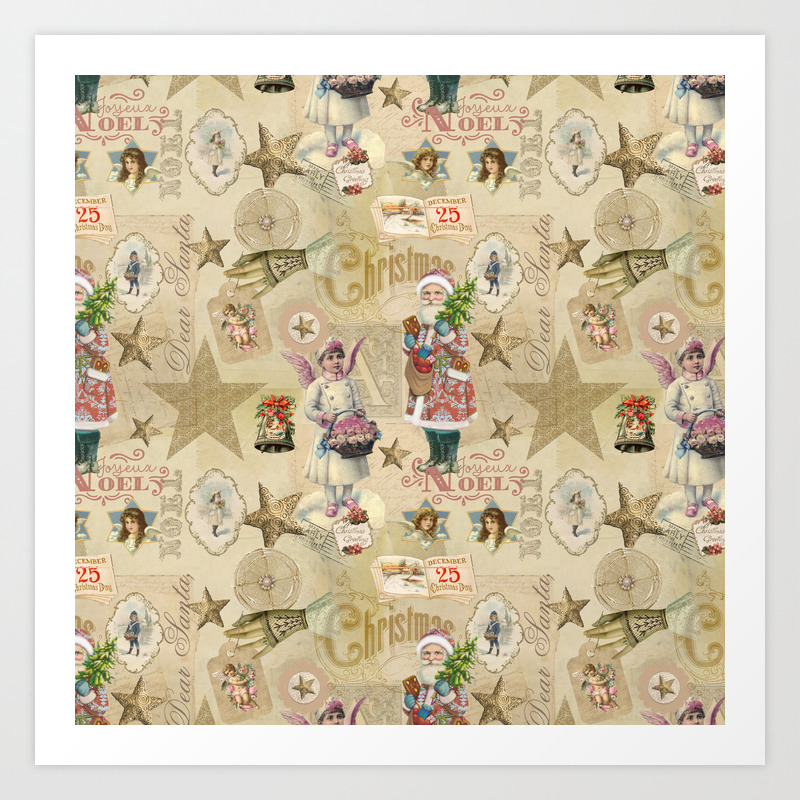Vintage Christmas Collage Pattern Art Print By Lebensart Society6