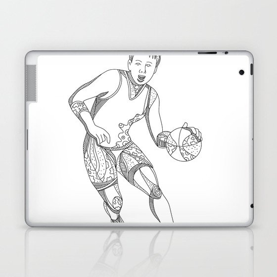 Female Basketball Player Doodle Art Laptop Ipad Skin By