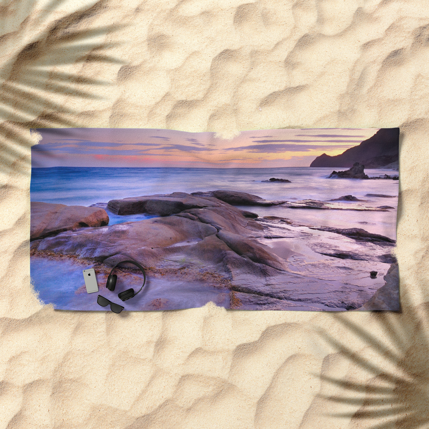 Purple Sunset At Vela Blanca Tower Beach Towel By Guidomontanes