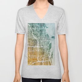 Chicago City Street Map V Neck T Shirt