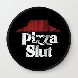 Vintage Pizza Slut Print Black Wall Clock