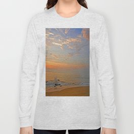 Sunrise at the ocean with jetty and birds - minimalist landscape photography Long Sleeve T-shirt