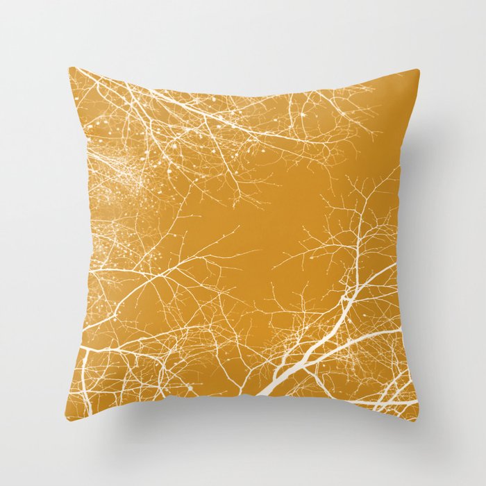 Branches on mustard yellow Throw Pillow by ARTbyJWP | Redbubble - Grey sofa mustard decor living room