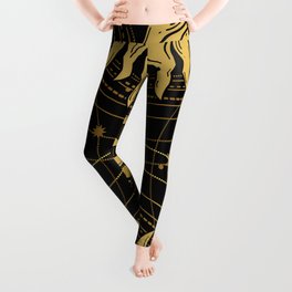 Seamless pattern with the golden sun galaxy and stars Leggings